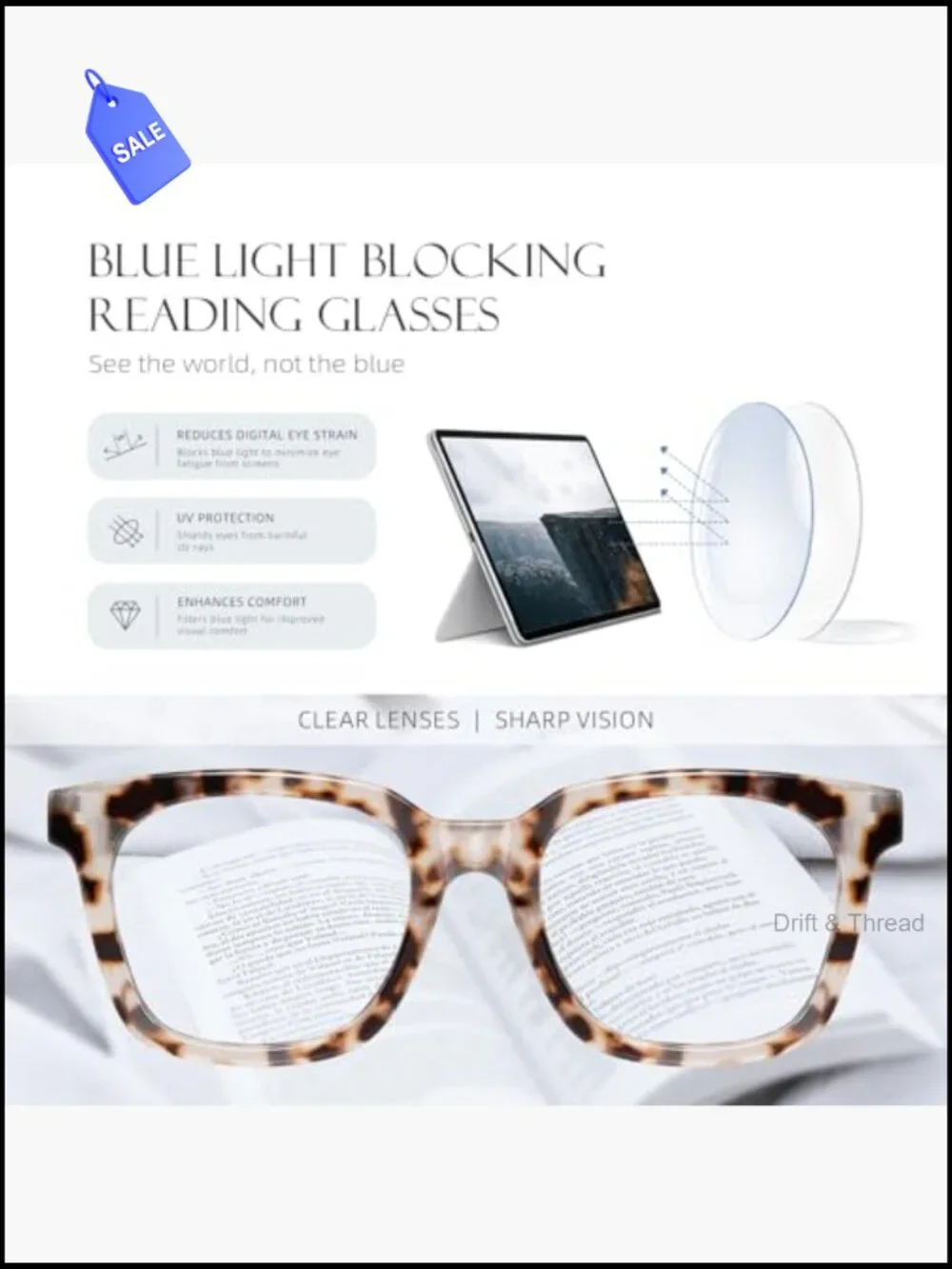 Reading Glasses Blue Light Blocking Square Readers Anti-Glare Computer